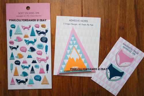 Kikki K MOUNTAINS fox magnetic page markers adhesive notes stickers NEW planner
