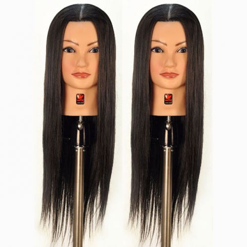2 Pack Giell 26&#034; Danielle Black Synthetic Hair - Cosmetology Mannequin Doll Head