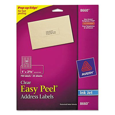 Clear Easy Peel Mailing Labels, 1 x 2 5/8, 750/Pack 8660