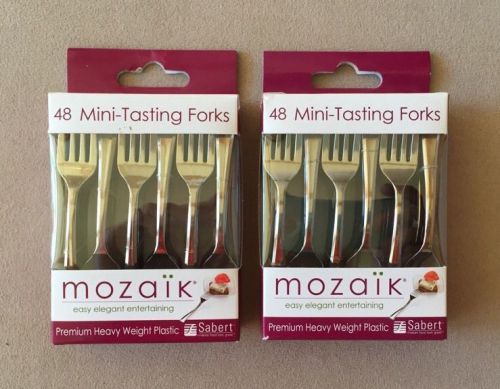 Lot 2 Packages MOZAIK Appetizer FORKS Heavy Weight Silver Plastic 48 Each NIP!
