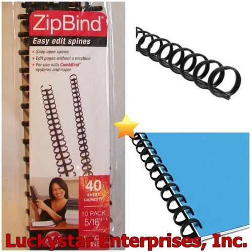 GBC ZipBind Binding Spines - 5/16&#034; - Black - Pack Of 10 -  NEW in pkg