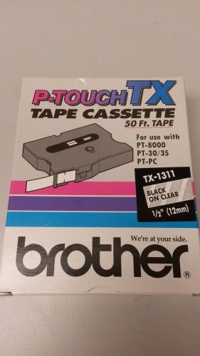 Genuine Brother TX1311 Laminated Tape Cartridge 1 Roll Black on Clear BRTTX1311