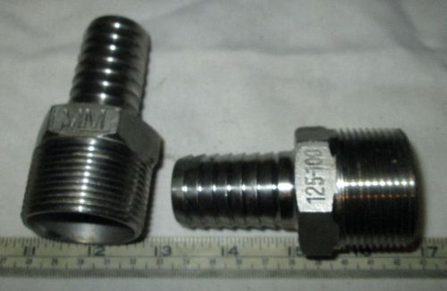 Lot of 2 stainless steel 1&#034; hose barb x 1-1/4&#034; mnpt fittings for sale