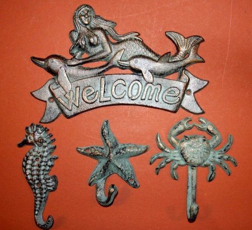 (4), cast iron seafood decor, vintage look seafood decor, iron bl-34,40,n-24,25 for sale