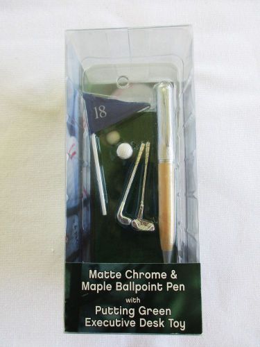 Pierre Cardin Matte Chrome Maple Ball Point Pen Putting Green Golf Desk Toy