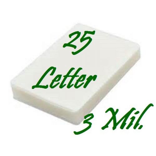25- Letter Size Laminating Laminator Pouches Sheets  9 x 11-1/2..   3 Mil