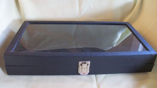 Vintage Glass Top Lid Black Storage Display Box Case Jewelry Collectibles