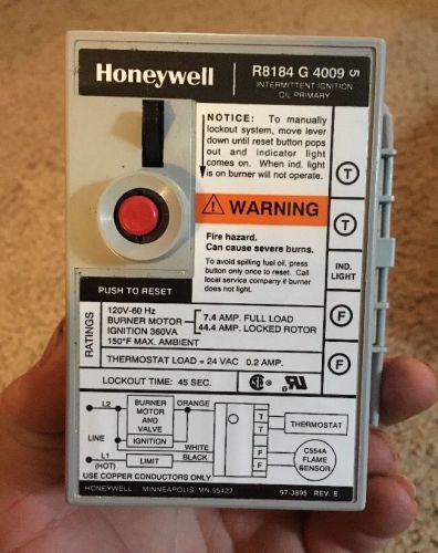 NEW Honeywell R8184 G 4009 Oil Burner Int Ignition Primary Control 45 second