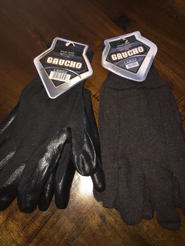 2 Pair Gaucho Work Gloves Nylon Glove Nitrile Palm And Heavy Weight Brown Jersey