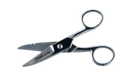 Heavy-duty electrician scissors carbon steel construction with 1 serrated blade for sale