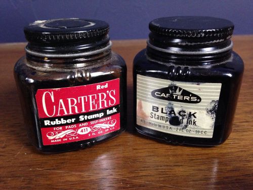 VTG Lot 2 Bottles Carter Rubber Stamp Ink Red &amp; Black for Pads &amp; Self-Stampers
