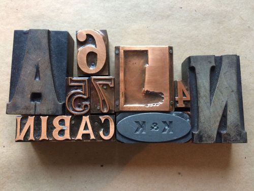 9 pc.vintage letterpress assorted: wood and metal letters