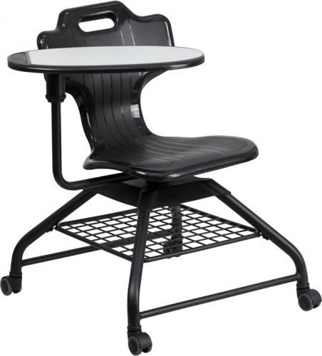 Black mobile classroom chair with swivel tablet arm for sale