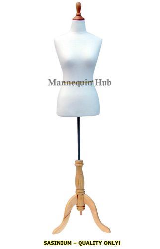 Mannequin Dress White Female Form Size 2-4 Small  (On Maple Tripod Stand) New