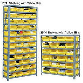 13 Shelf Steel Shelving With (36) 4&#034;H Plastic Shelf Bins, Ivory, 36x12x72