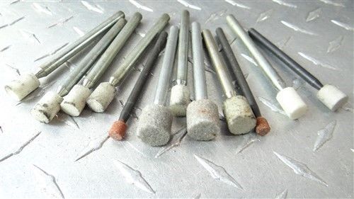 LOT OF 12 MOUNTED ABRASIVE STONES 1/4&#034; TO 19/32&#034;
