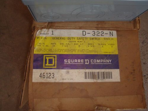 Square D 60 Amp Safety Switch D322N  240 VAC FREE SHIPPING