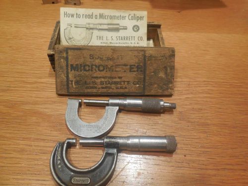 2 Vintage Starrett Micrometers 0&#034;-1&#034; with wood Box 436-1 &amp; # No.3