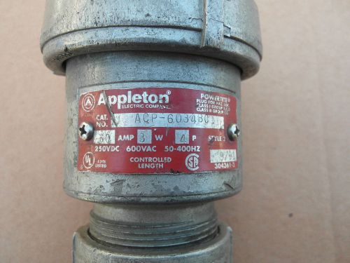 Appleton 60-amp powertite plug model acp6034bc 600vac  3 wire 4 pole 60a for sale