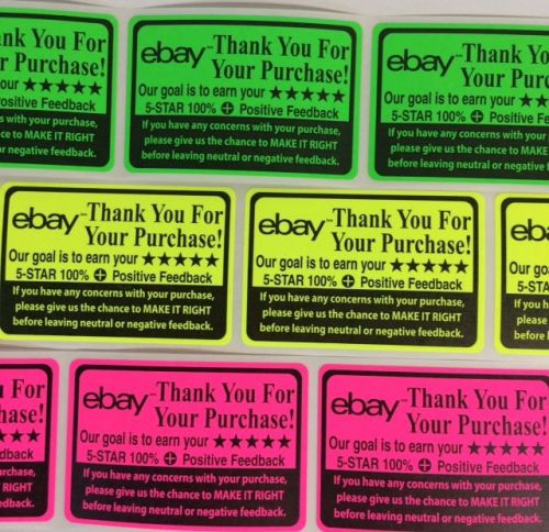 150 Ebay Thank You For Your Purchase Stickers NEON 2 x 3  5 Star Rating Label