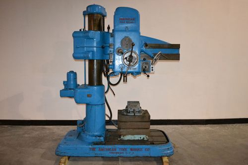 American hole wizard 3&#039; x 9&#034; radial arm drill w/ table &amp; 8&#034; vise for sale