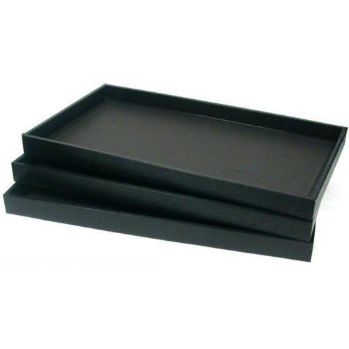 3 Black Leather Jewelry Display Trays Showcase Displays by FindingKing