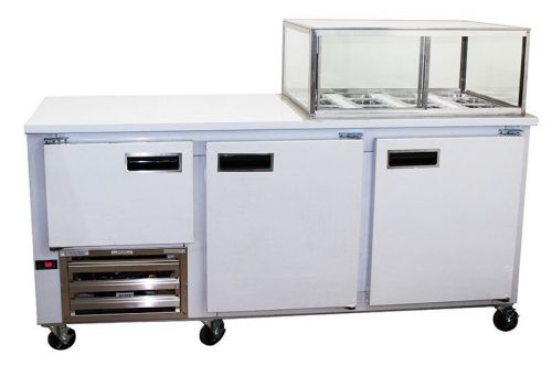 Brand new cooltech 2-1/2 door low boy worktop with glass box refrigerator 72&#034; for sale