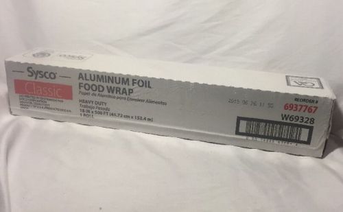Sysco Aluminium Foil Heavy Duty 18 in X 500 ft 6937767 W69328 New Sealed !