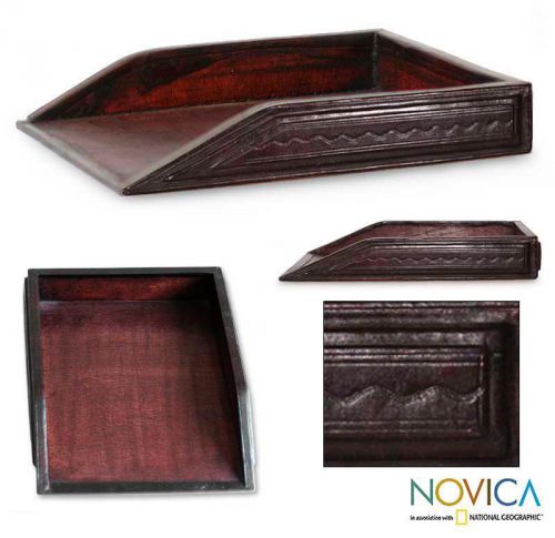Handcrafted leather &#039;paper house&#039; desk tray (ghana)- new for sale