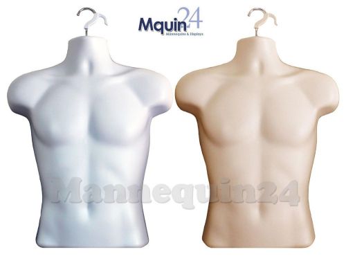 2 mannequins: white and flesh male torso mannequin forms size sm-md + 2 hangers for sale