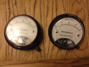 2 Vintage Differential Pressure Gauges Magnehelic Dwyer 0-4 Inches H20 Steampunk