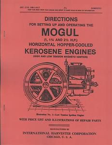 IHC Mogul Kerosene Engine Manual International Hit Miss 1, 1 3/4, 2 1/2 HP