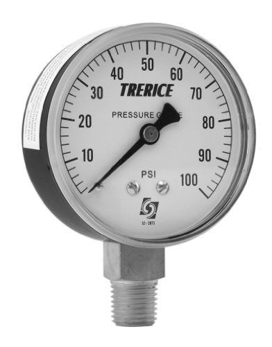 Trerice 800B2502LA030 Utility Gauge, 2.5&#034; dial, 30&#034; Hg to 30 psi, 1/4&#034; NPT Brass