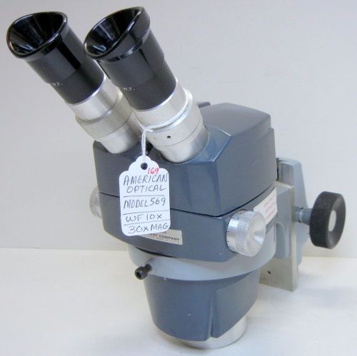 American optical 569 microscope w/ focus holder 10xwf 30x ring light ready #169 for sale