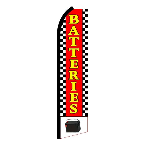 Batteries business sign Swooper flag 15ft Feather Banner made USA