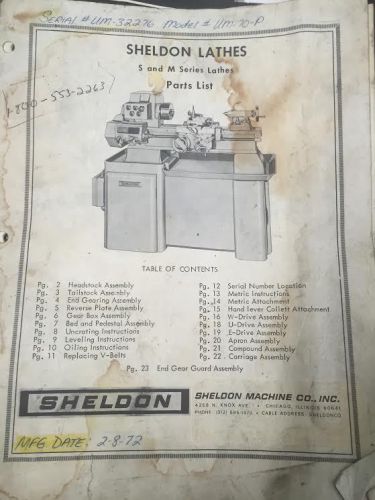 Sheldon lathe parts manual