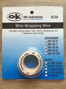 OK INDUSTRIES R30Y-0050 Wire Wrapping Wire, 30 AWG, Yellow, 50 Ft.