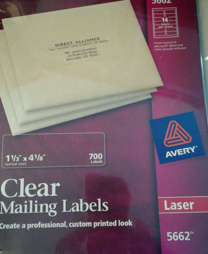 Avery® 5662 Clear Laser Address Labels with Easy Peel®, 1-1/3&#034; x 4&#034;, 700/Box