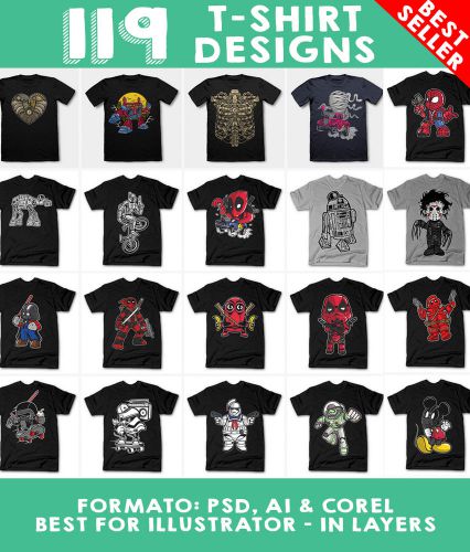 119 VECTORS CLIPART-T-SHIRT SCREEN PRINTING DESIGNS -AI &amp; PSD