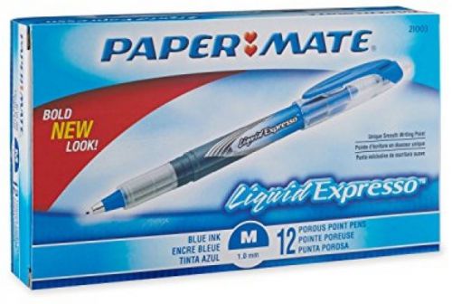 Paper Mate Liquid Flair Porous-Point Pen, Medium Tip, 12-Pack, Blue (21003BH)