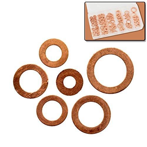 110pc Copper Washer Assortment Set - 6 Sizes - Automotive &amp; Household Electrical