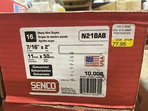 Senco N21BAB 16 Gauge 2&#034; x 7/16&#034; Crown Galvanized Staples (Pack of 10,000)