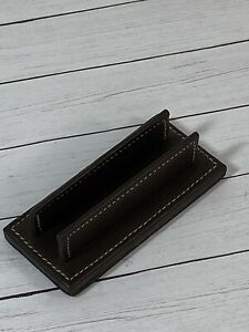 Genuine Coach Brown Leather Desk Business Card Holder Weighted Desktop Display