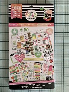 NEW HAPPY PLANNER WATERCOLOR STICKER SHEETS BOOK 1078 PIECES
