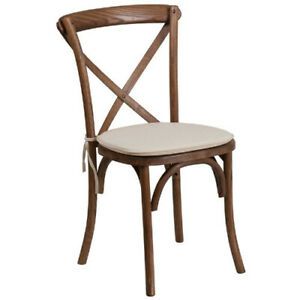 HERCULES Series Stackable Pecan Wood Cross Back Chair with Cushion