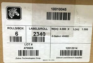 Zebra 10010045 Label Paper 1&#034;x4&#034; Direct Thermal Label Z-Select 4000D 6 Rolls/CTN