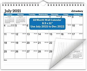 CRANBURY Small Wall Calendar 2021-2022 - (Blue) Use Calendar, Blue