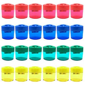 24Pcs Pencil Sharpener Manual, AUSTARK Assorted Color Small Dual Hole Pencil Lid