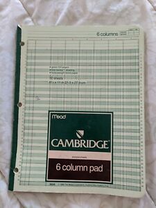 Mead Cambridge 6 Column Pad 58246 Analysis Sheets 8.5x11 Open 48 Sheets Green