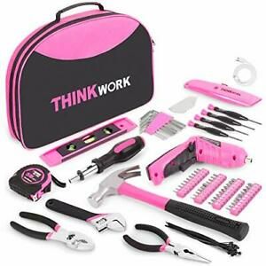 122-Piece Pink Tool Kit with 3.6V Rotatable Electric Screwdriver-Ladies Home ...